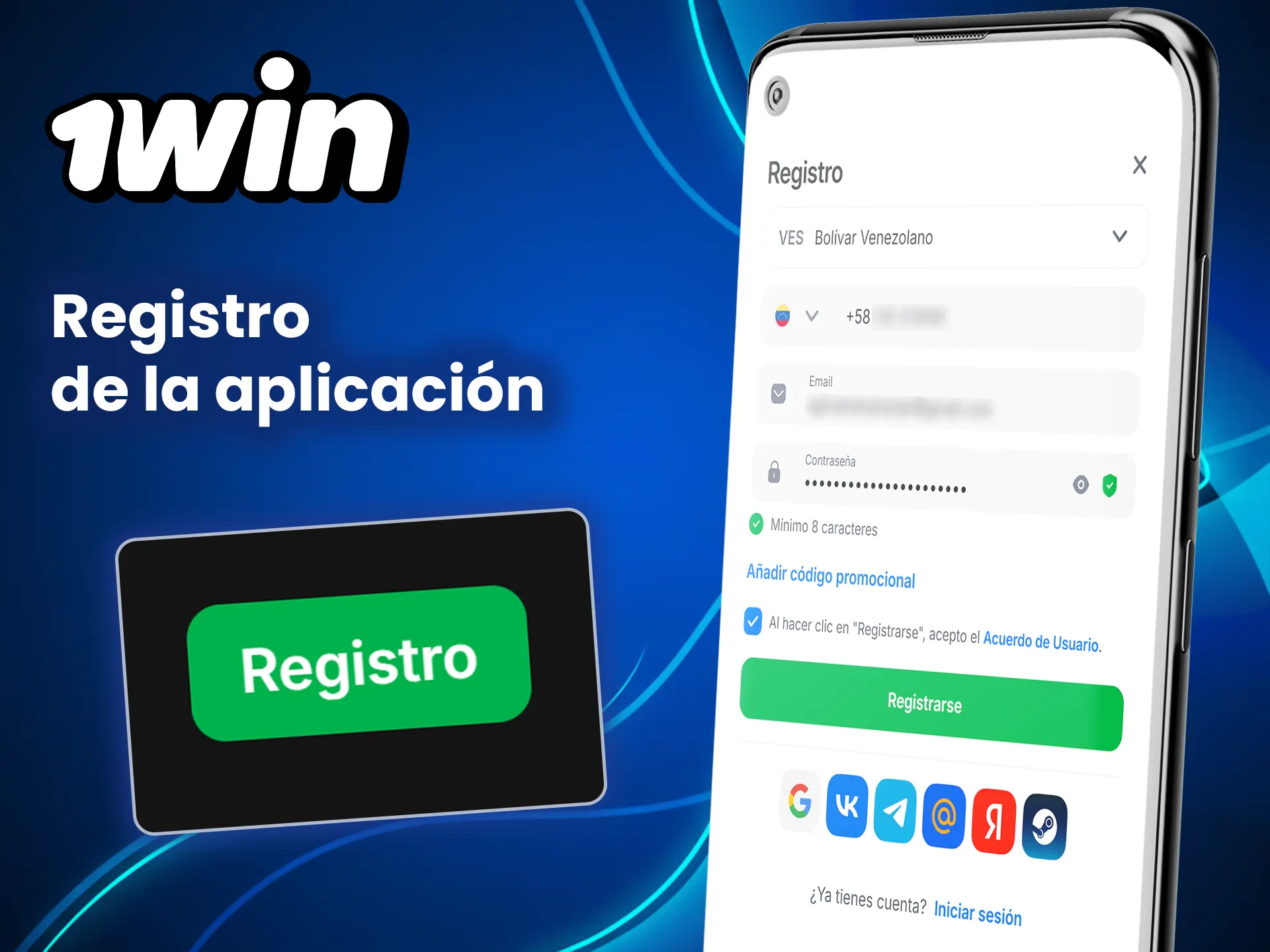 Crea una cuenta en 1win.