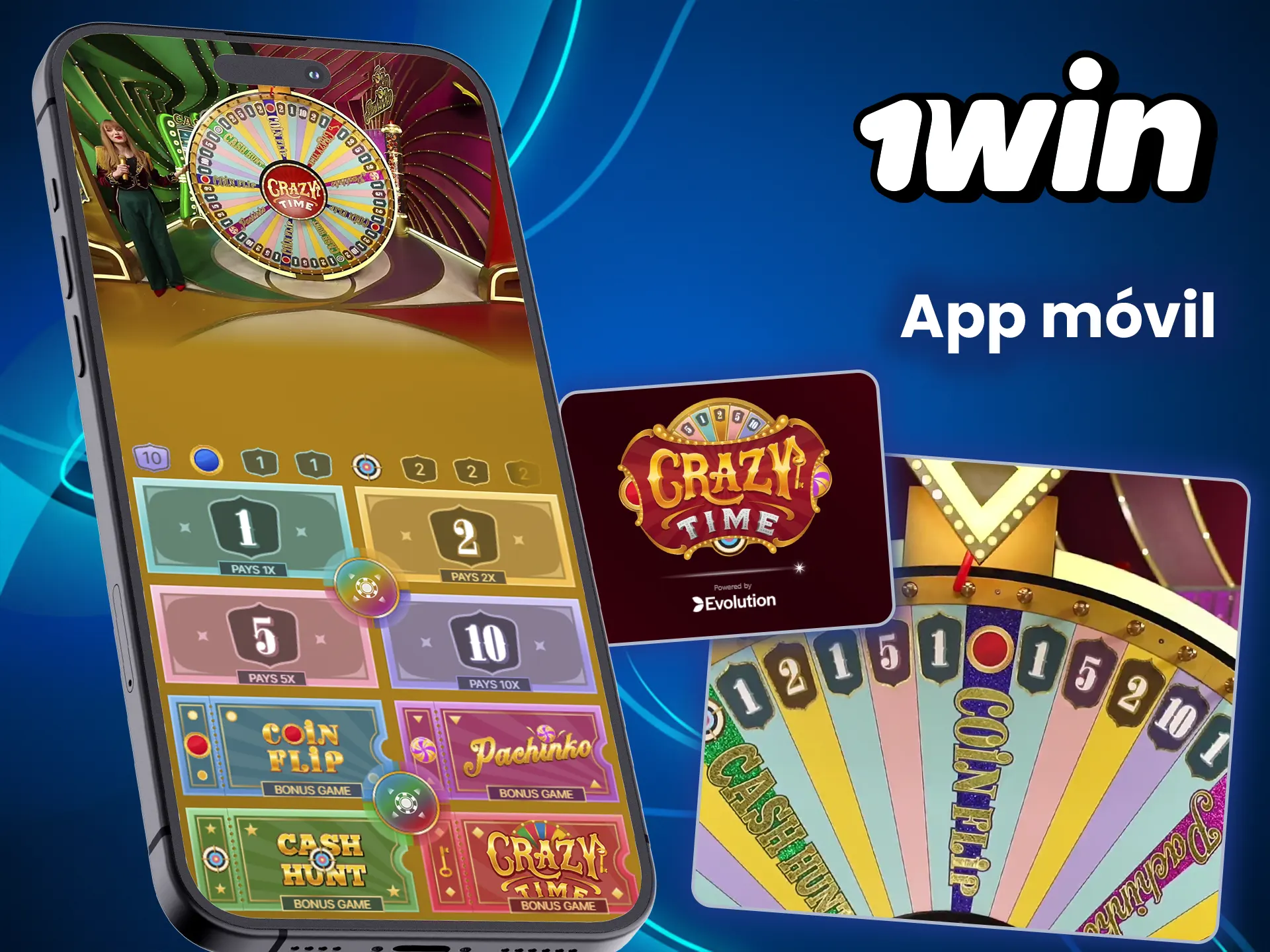 Descarga la aplicación 1win y juega a Crazy Time donde quieras.