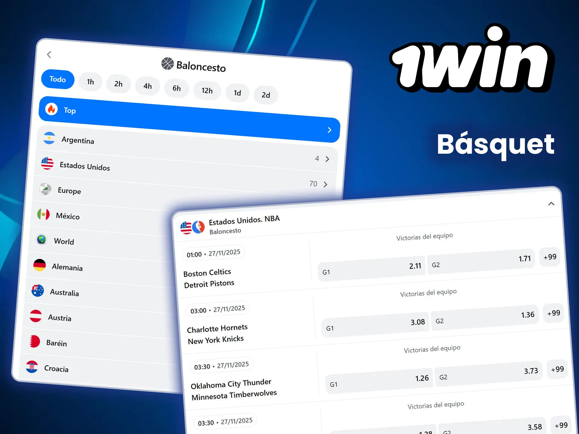 Haz tu apuesta en la sección de baloncesto de 1win bet.