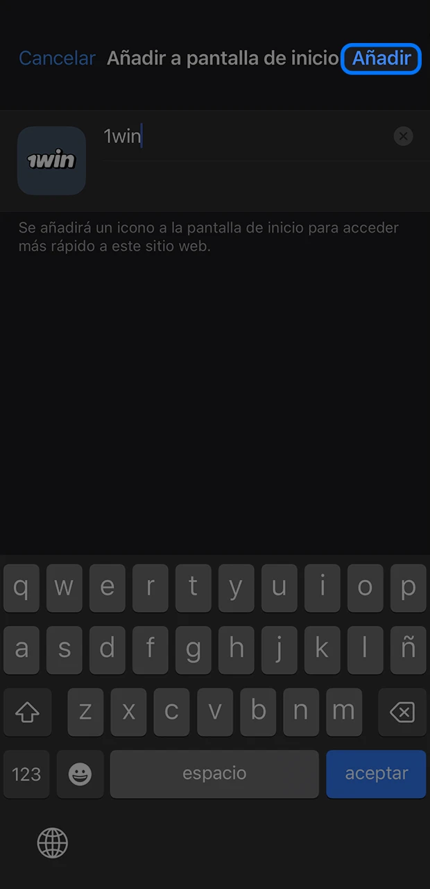 Añade la aplicación 1Win al escritorio de tu dispositivo móvil con iOS.