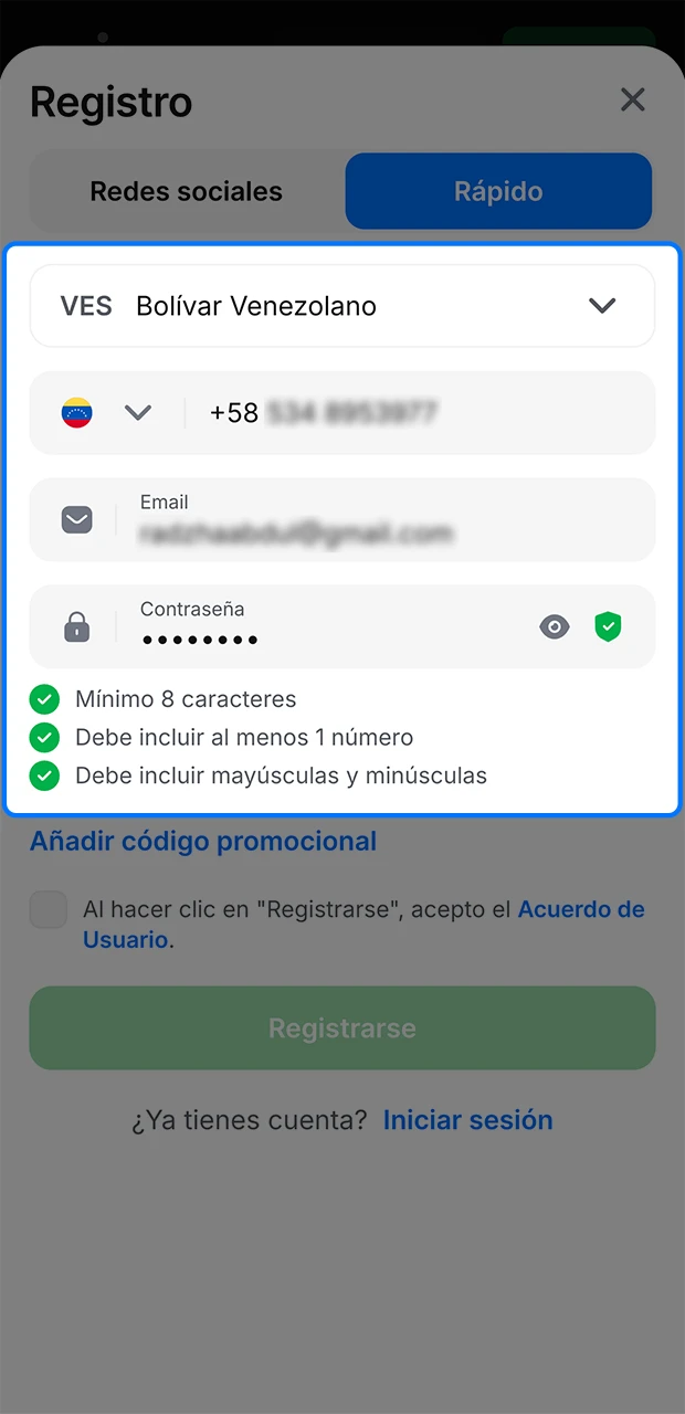 Presta mucha atención al rellenar los datos necesarios para registrarte en el casino 1Win.