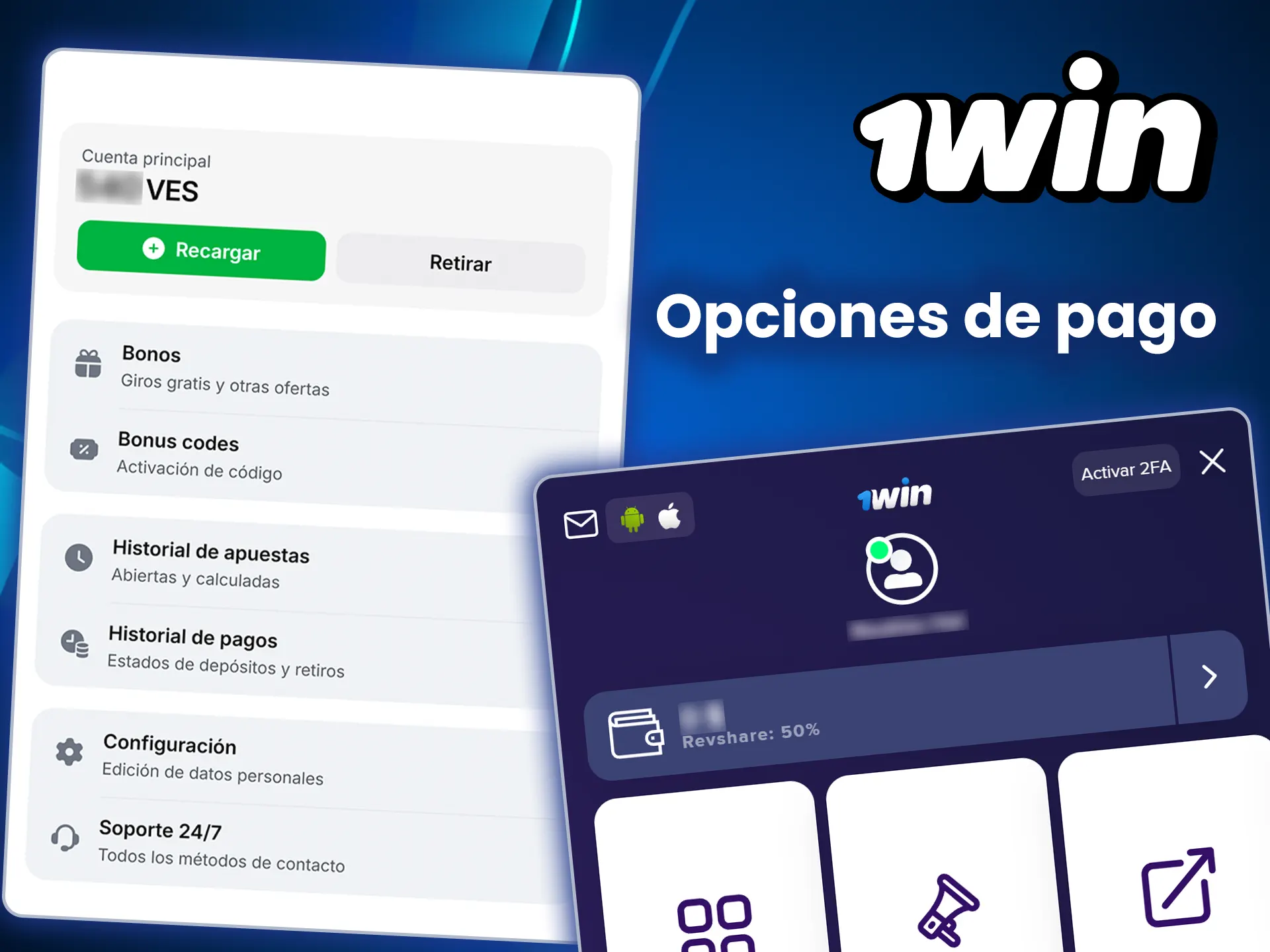 Explora las formas de pago disponibles y gana dinero con 1win.