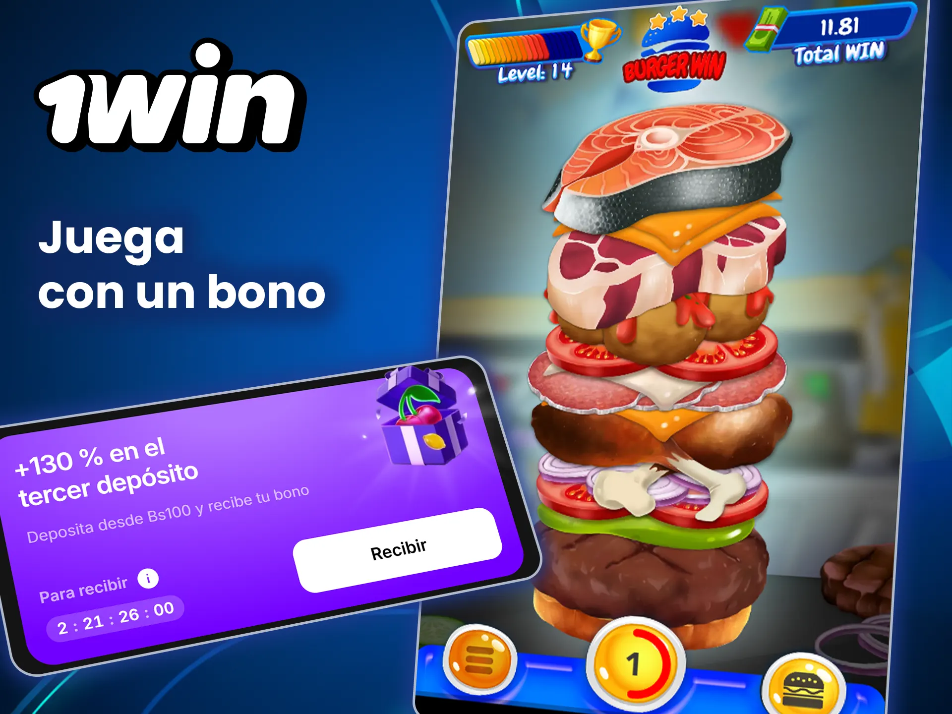 Juega a Burger Win con un bono y gana con 1win.