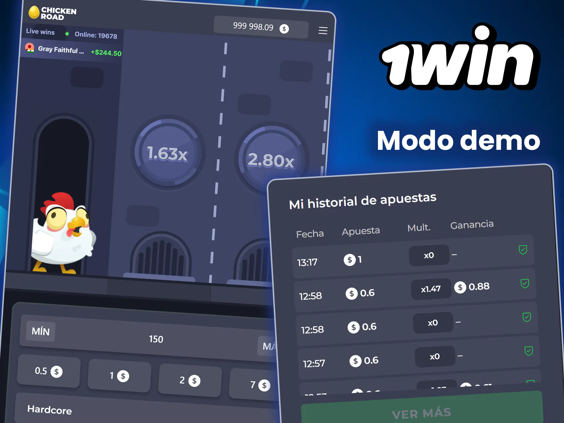 Haz un depósito y prueba suerte en el modo demo Chicken Road del casino 1win.