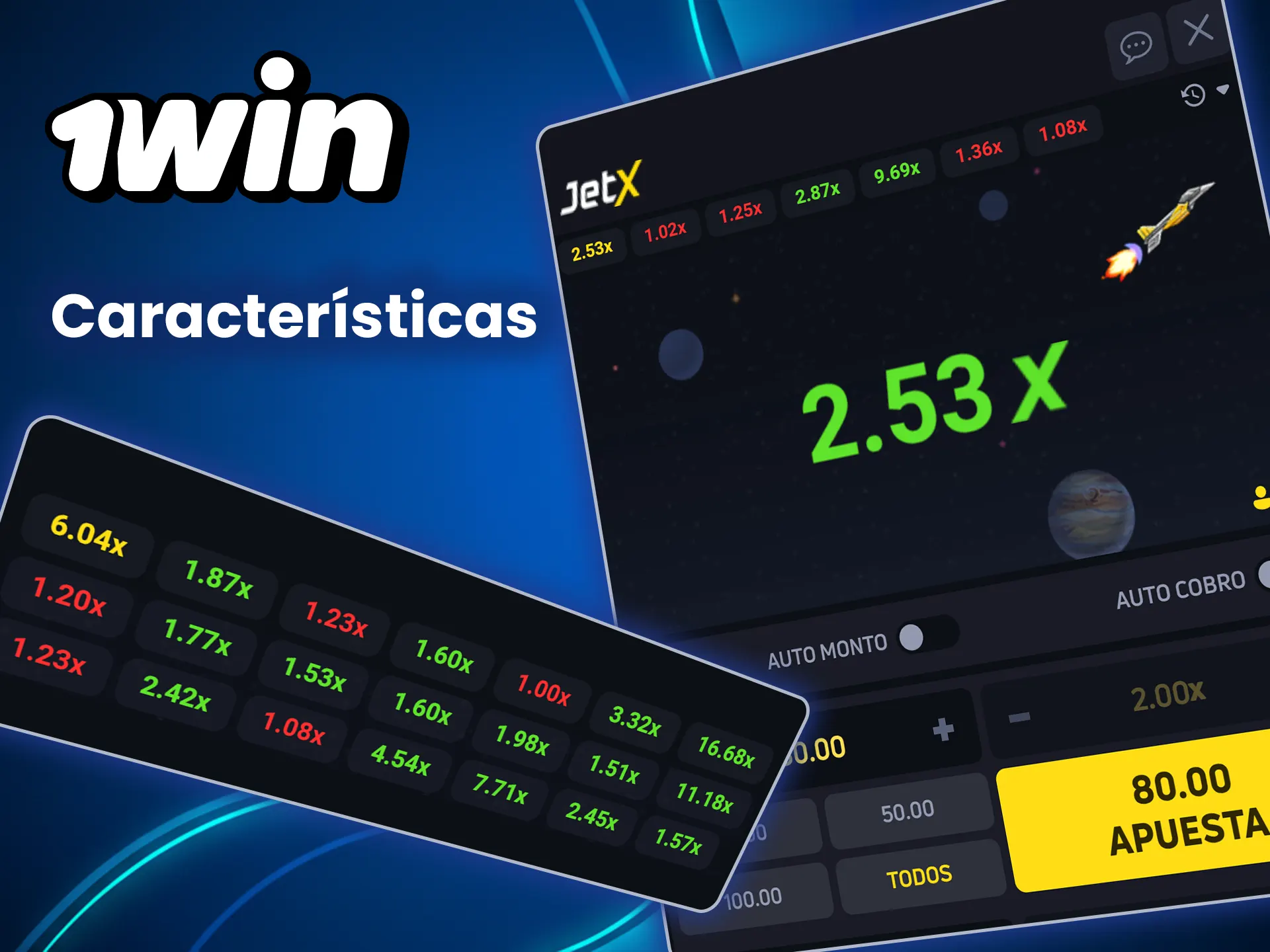 Echa un vistazo a las características de JetX en el casino 1win.