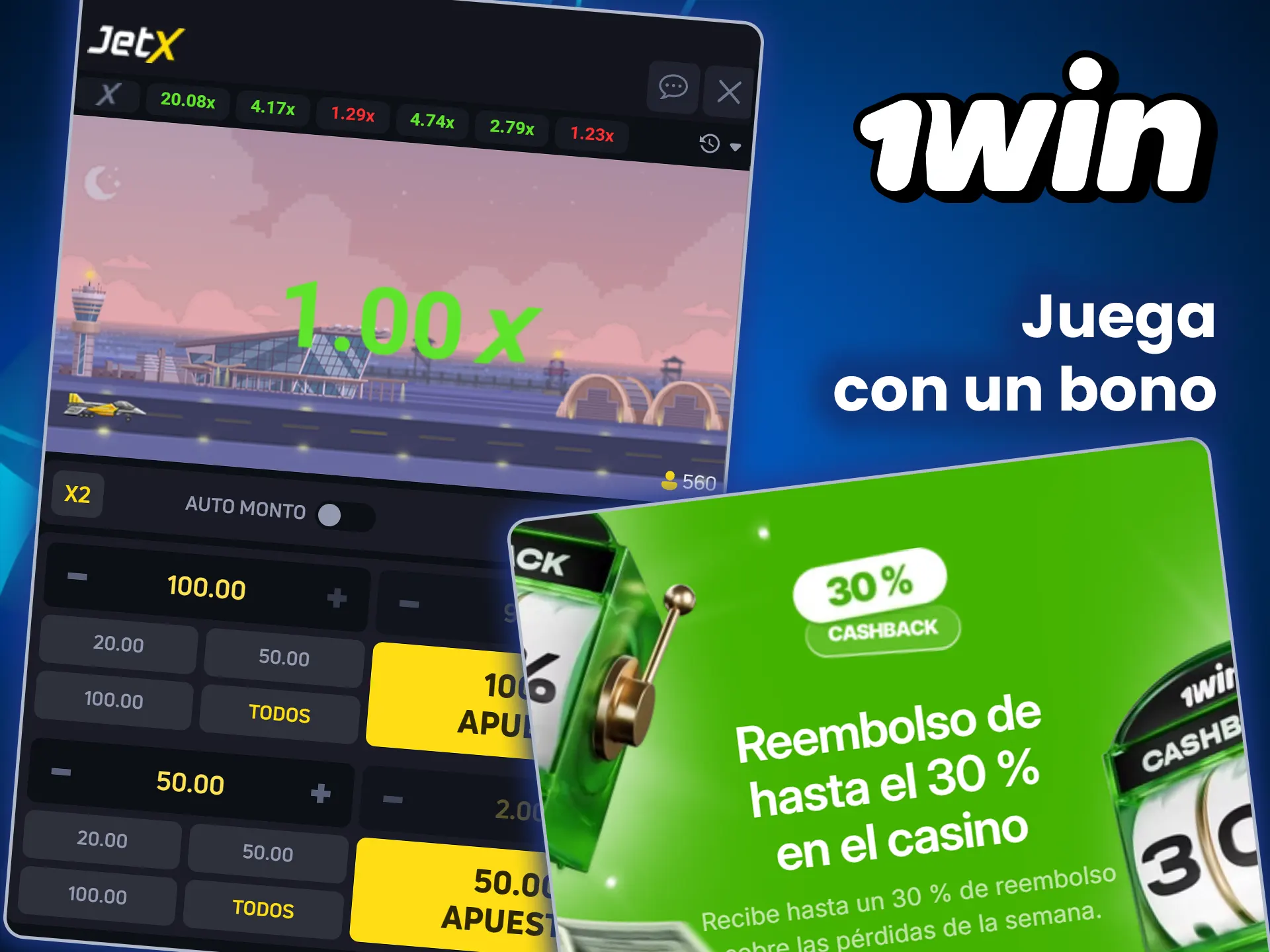 Juega con un bono en el casino 1win en JetX.