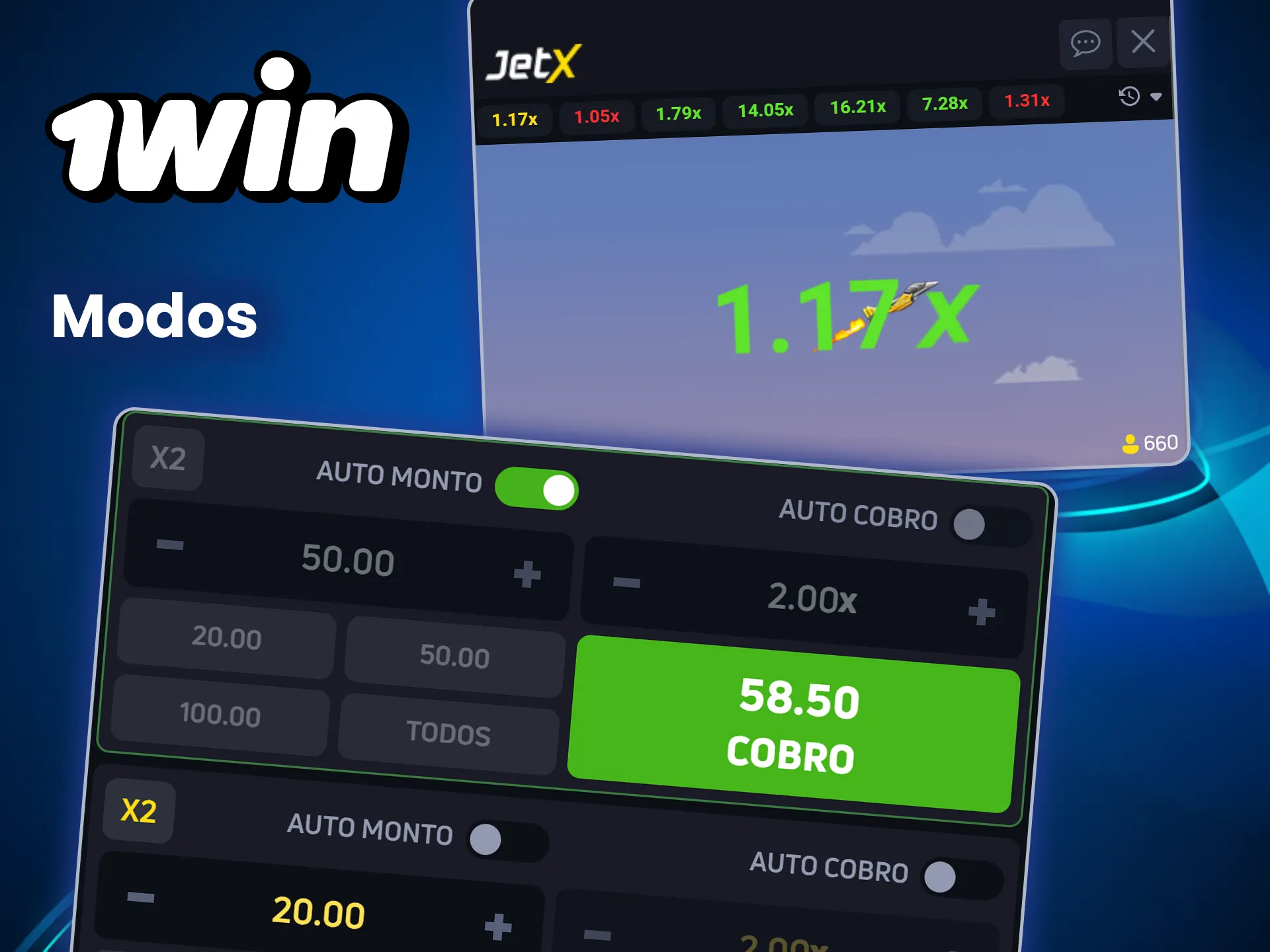 Echa un vistazo a los modos de juego de JetX en 1win.