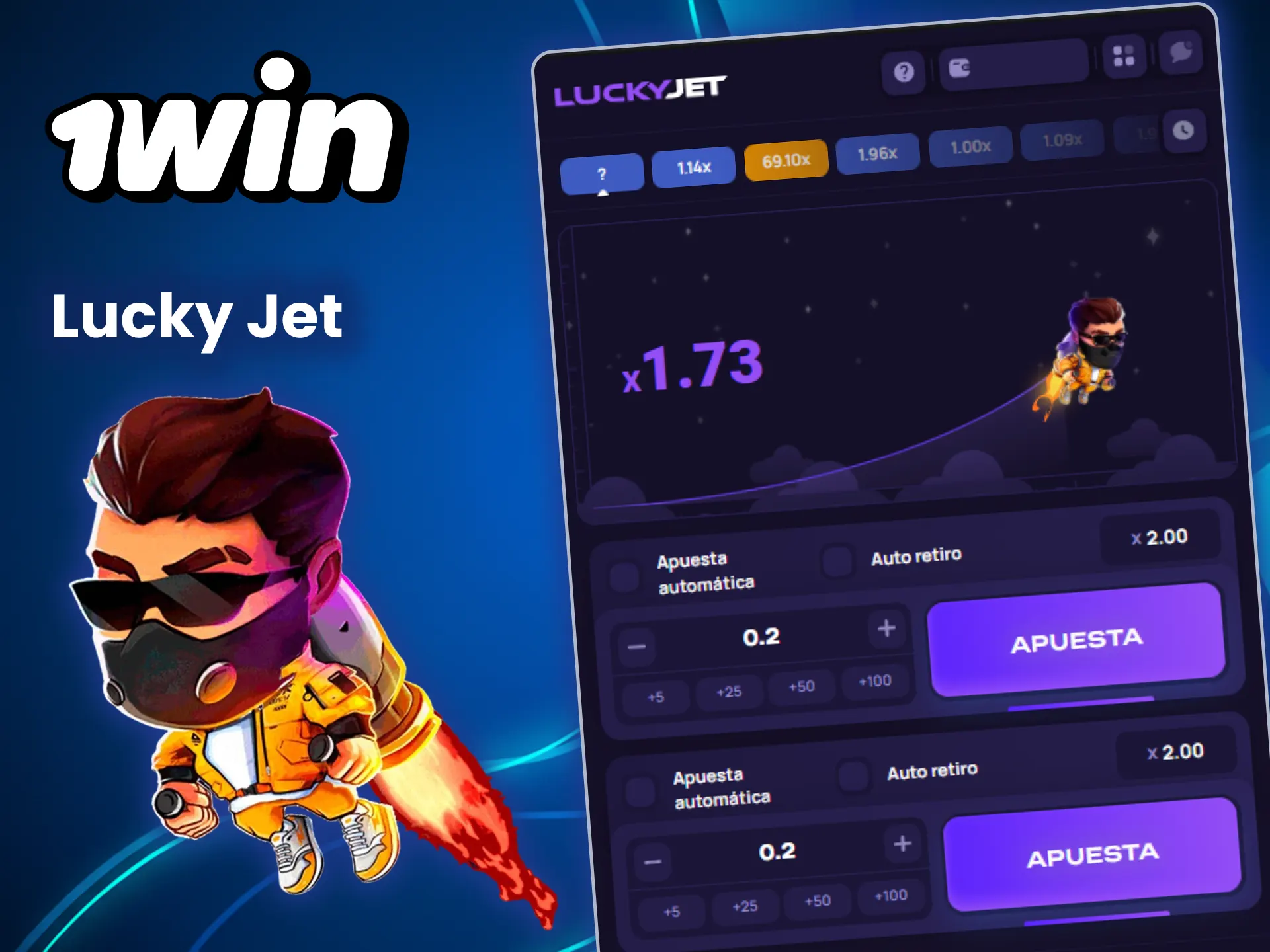 Haz un depósito y prueba suerte en el juego Lucky Jet del casino 1win.