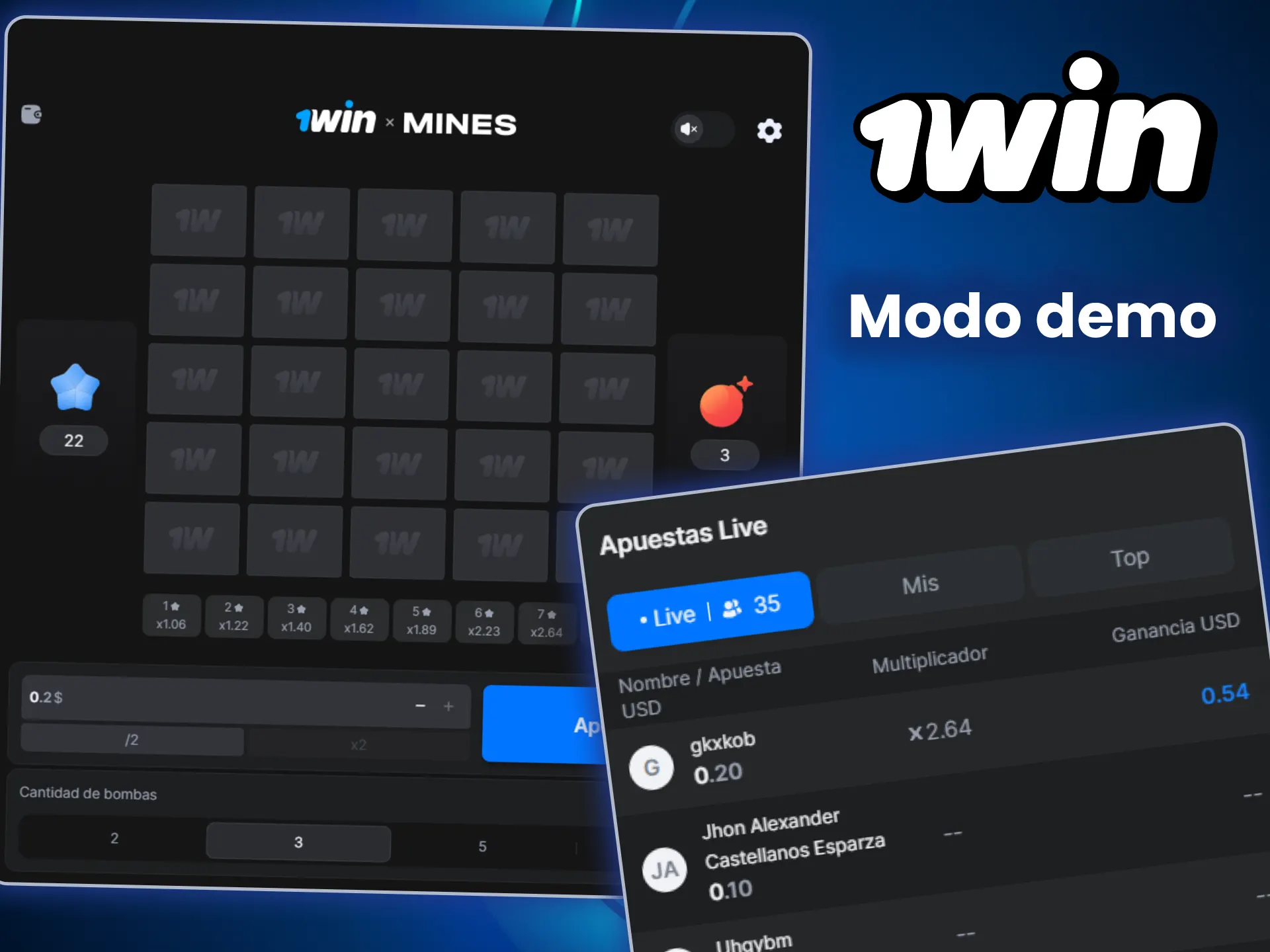 Prueba el modo demo de Mines en 1win y empieza a jugar sin riesgo.
