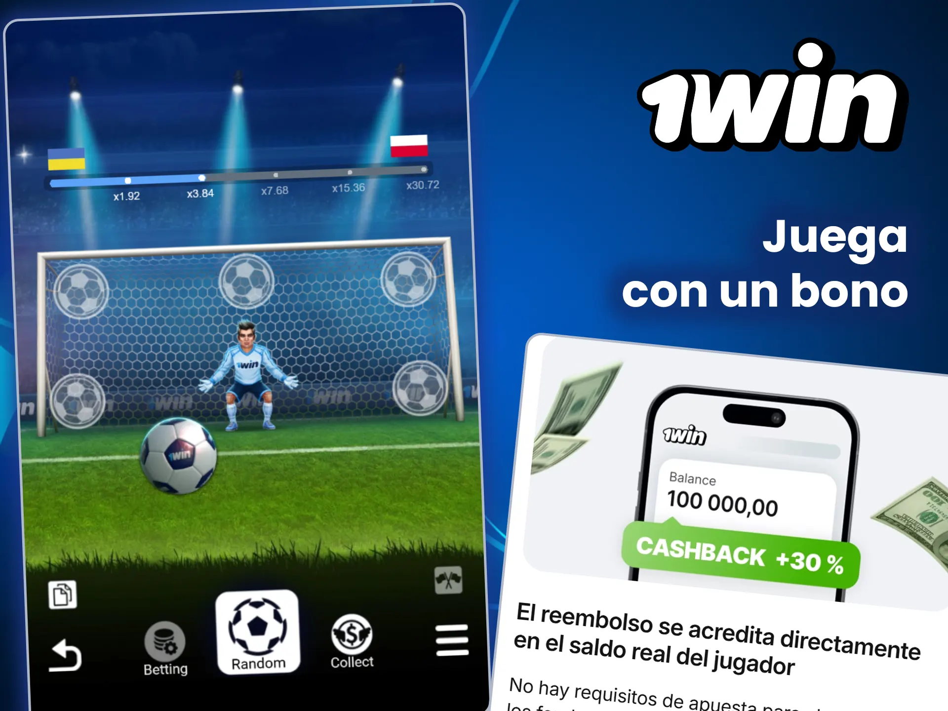 Activa el bono y empieza a jugar a Penalty Shoot-Out en la plataforma 1win.