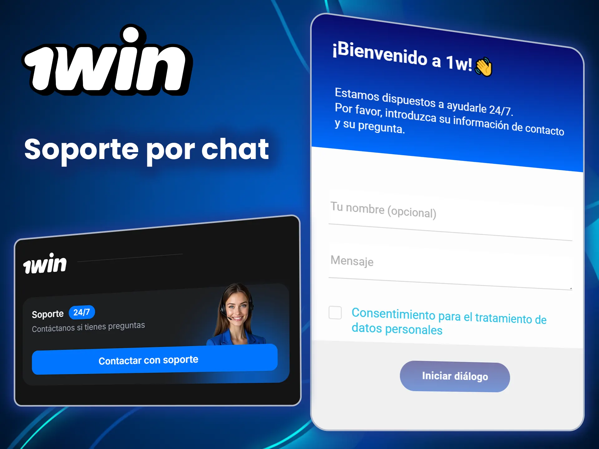 Abre el chat de asistencia de 1win y haz tu pregunta a un especialista.