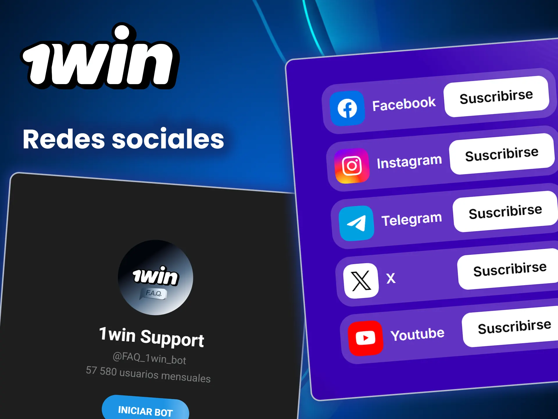 Utiliza las redes sociales para ponerte en contacto con 1win.