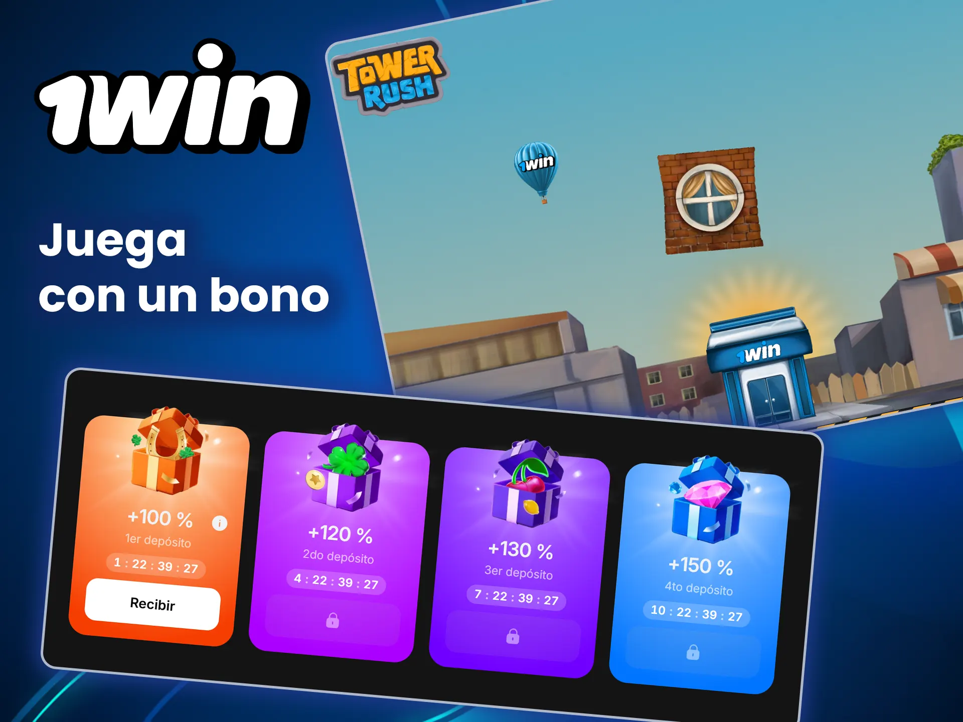 Consigue un bono y prueba tu suerte en Tower Rush con 1win.