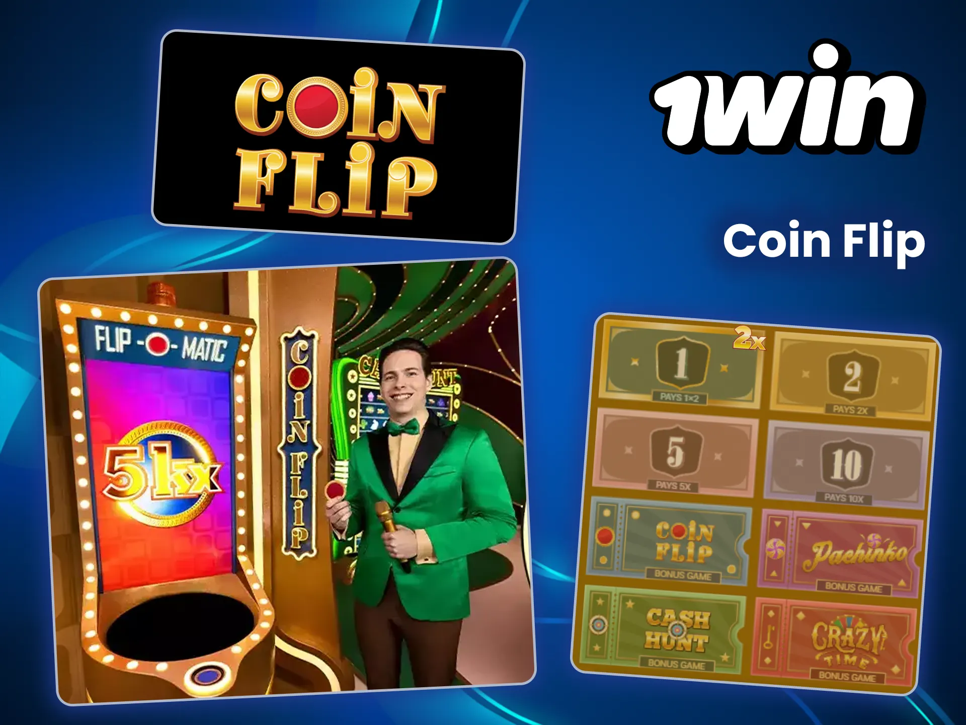 Elige un bando en la ronda de bonificación Coin Flip en Crazy Time en 1win.