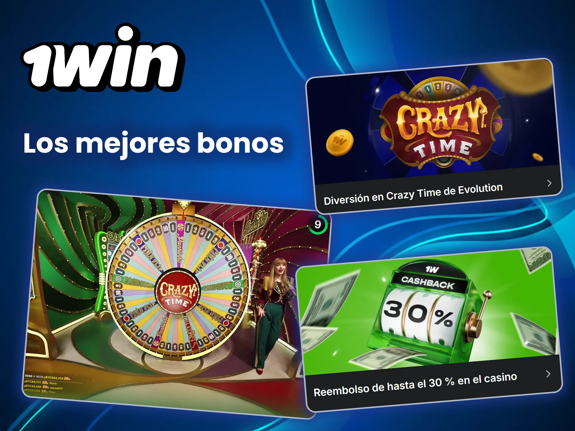 Descubre las mejores bonificaciones de Crazy Time en 1win.