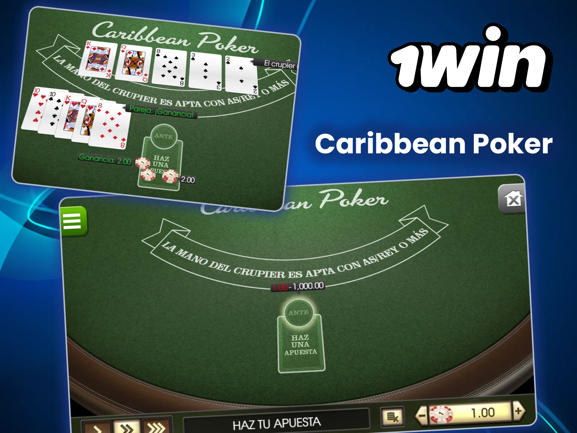 Juega al Caribbean Poker y llévate un gran premio en 1win.