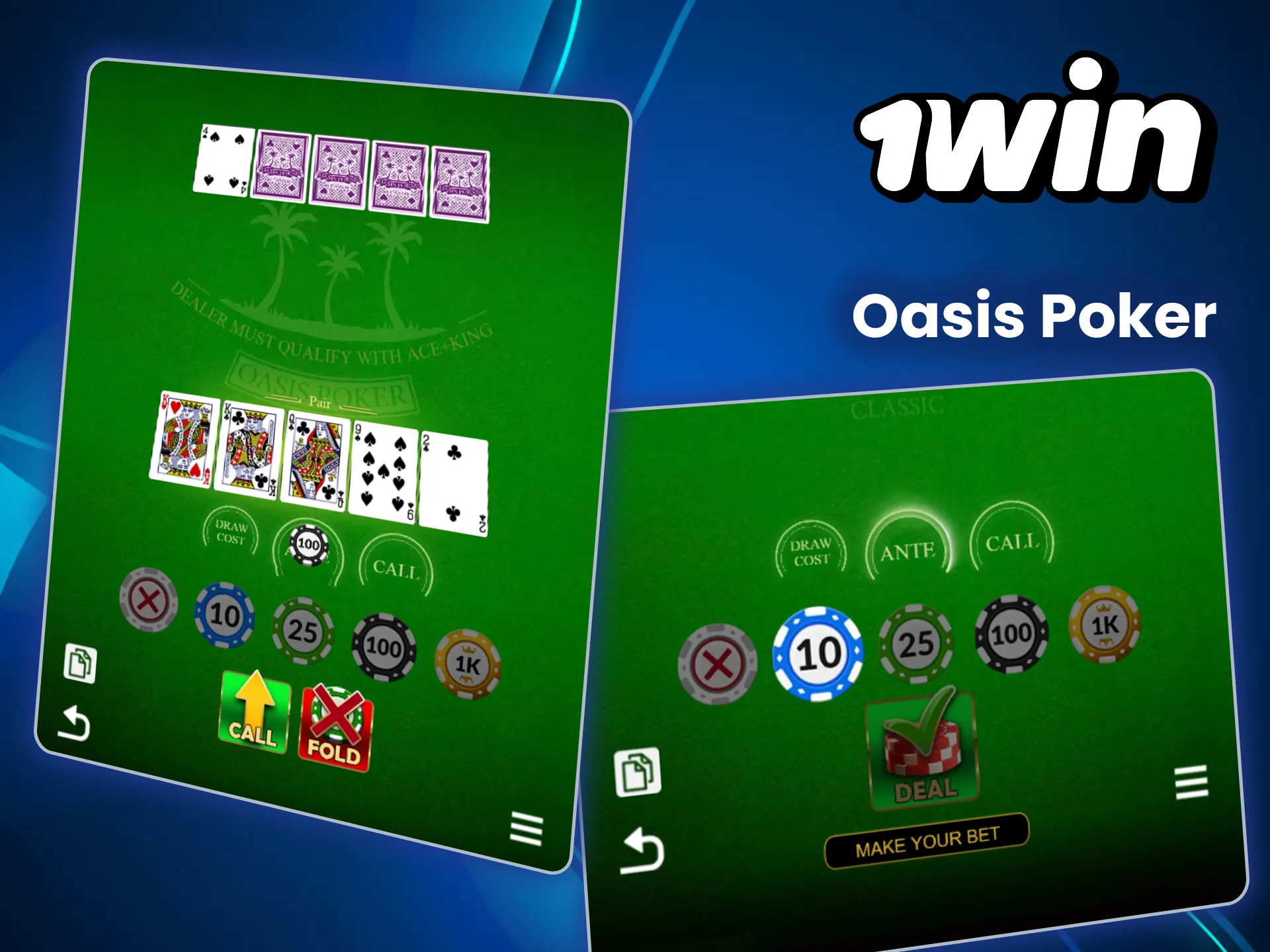 Pon a prueba tus estrategias en Oasis Poker Classic y gana en 1win.