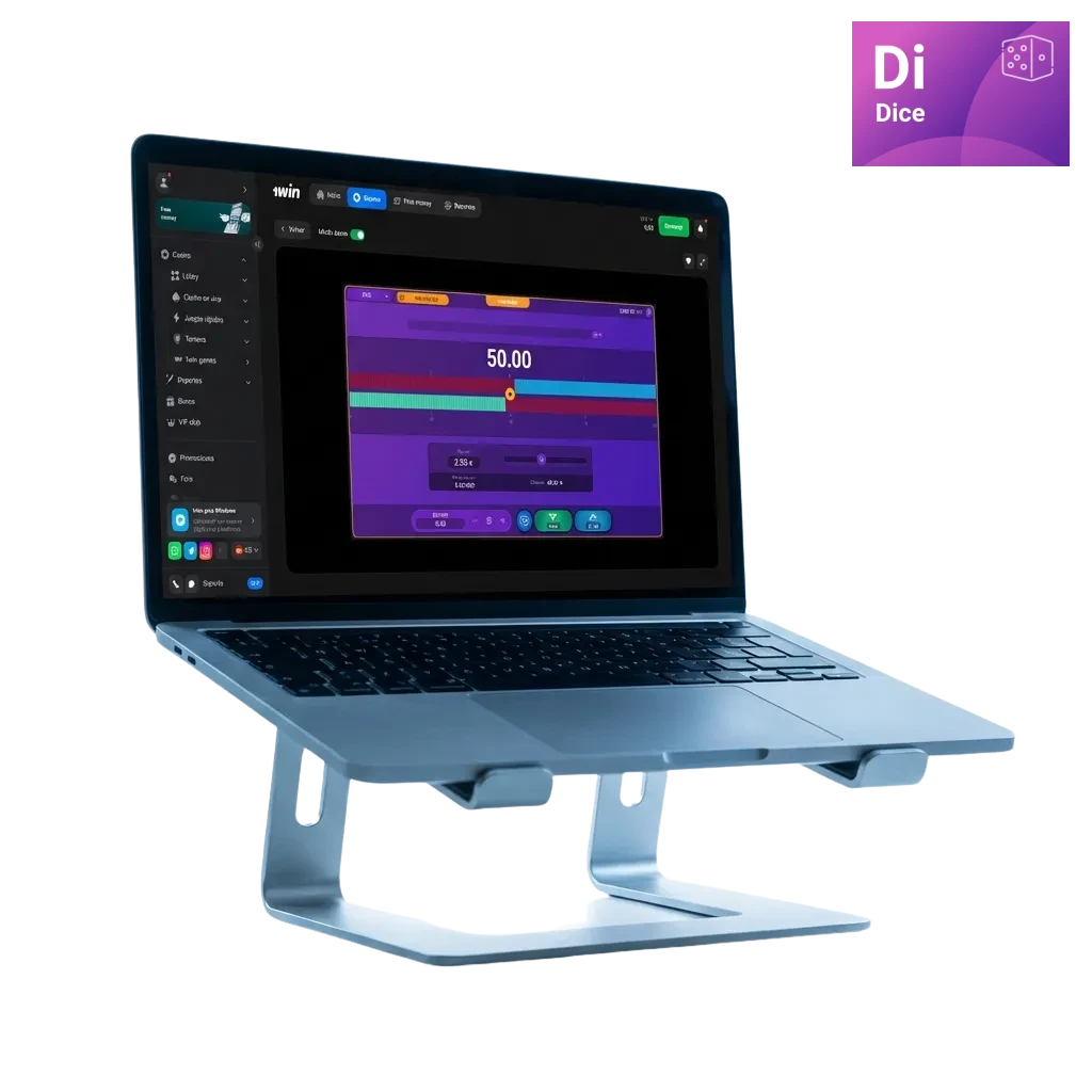 1win Dice game interface showing betting options and high RTP percentage for Venezuelan players