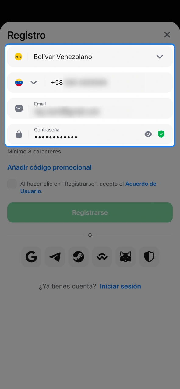 Completa el formulario con tus datos personales en 1win oficial.
